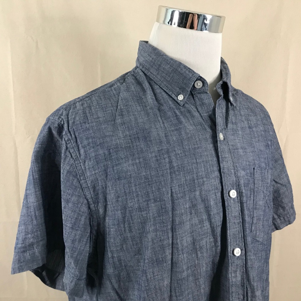 Bonobos XXL Slim Fit Button Down Shirt Blue Chambray Short Sleeve Cotton Mens